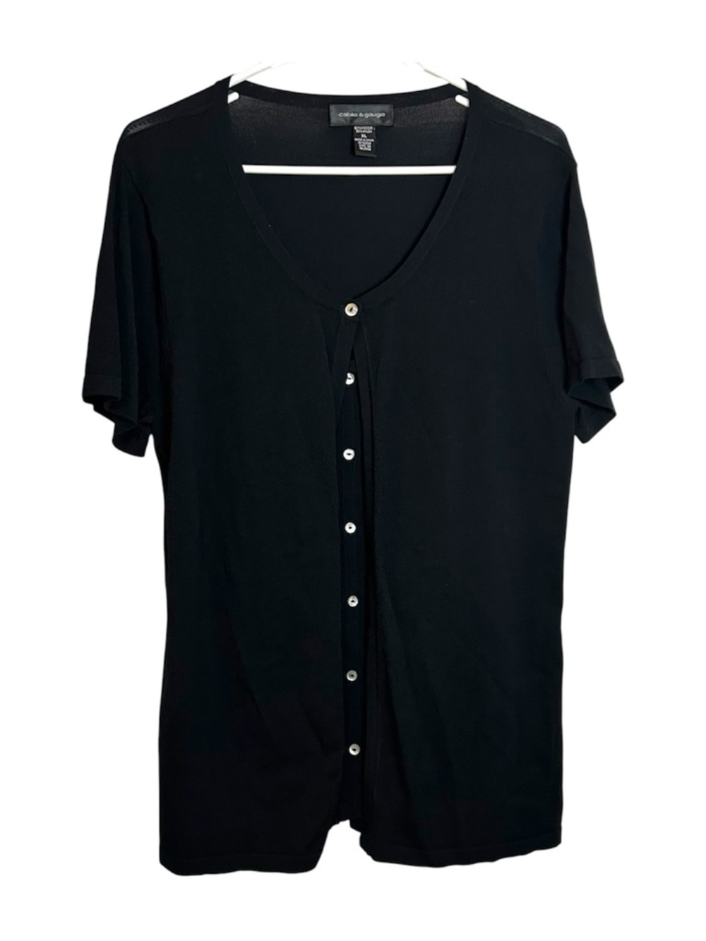 Cable & Gauge Black Short Sleeve Button Down Cardigan Sweater XL